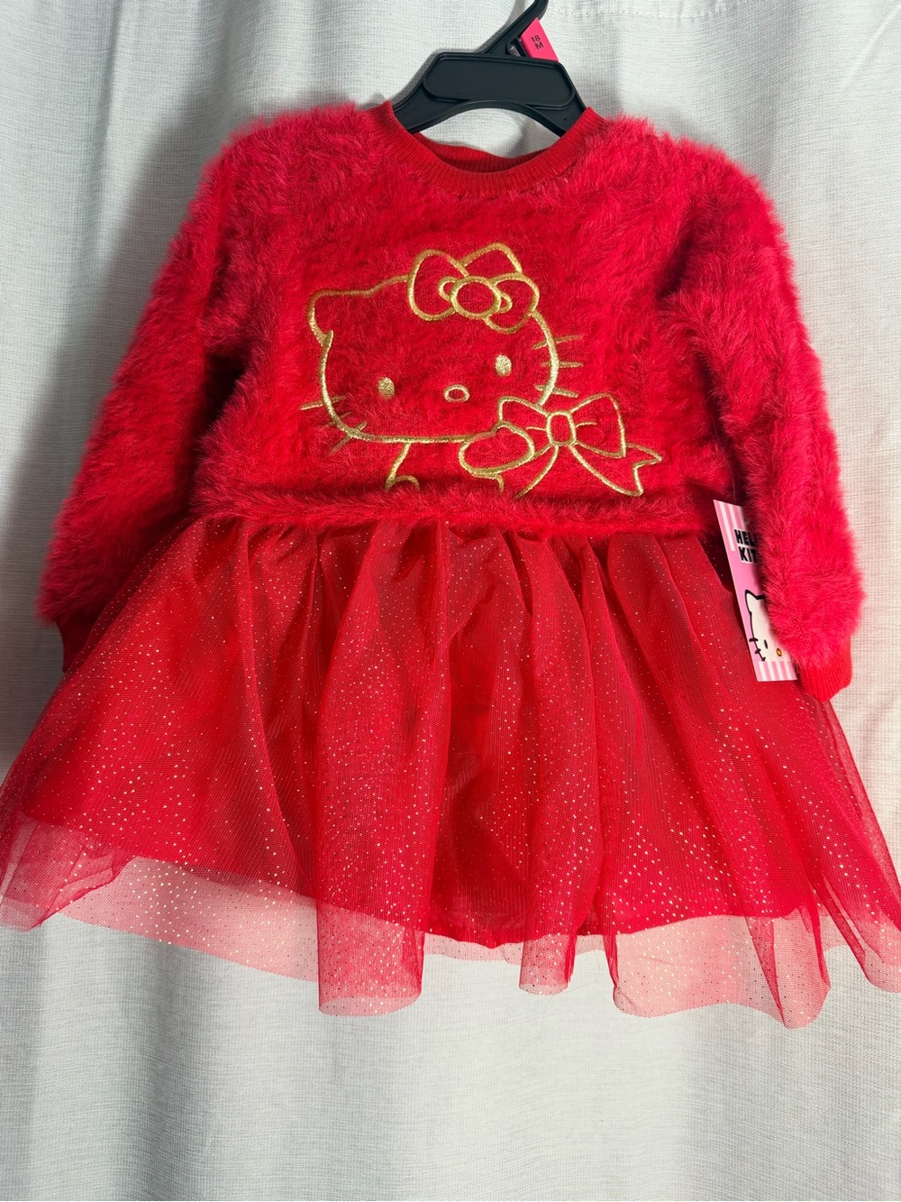 Hello Kitty Red Fuzzy Knit and Tulle Dress